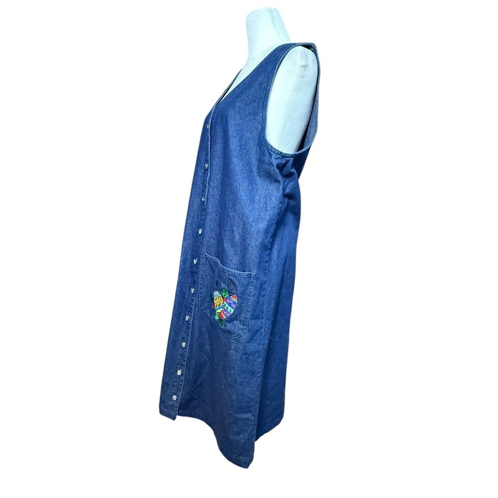 Vintage Christmas Denim Jumper Dress Womens 12 Embroidered Teacher‎ Midi - Picture 7 of 16